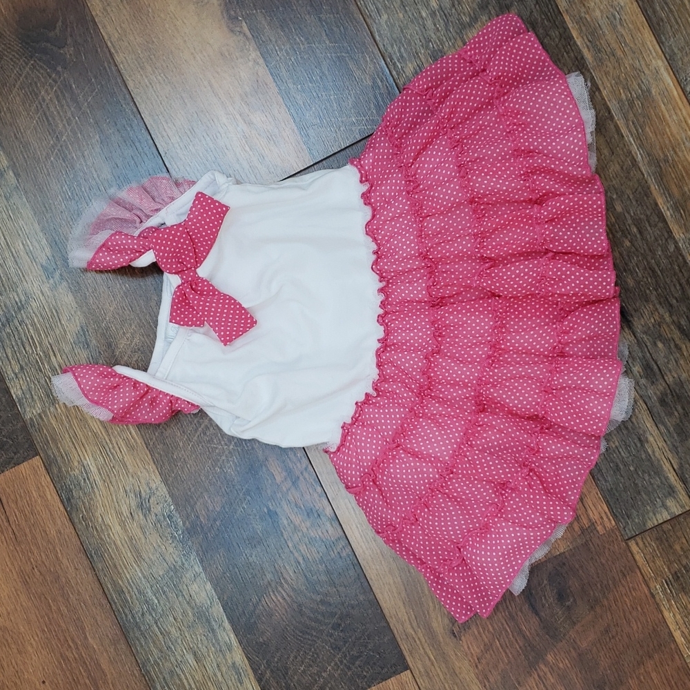 Koala Baby Boutique White and Pink Polka Dot Ruffled Dress, Size 12 Months